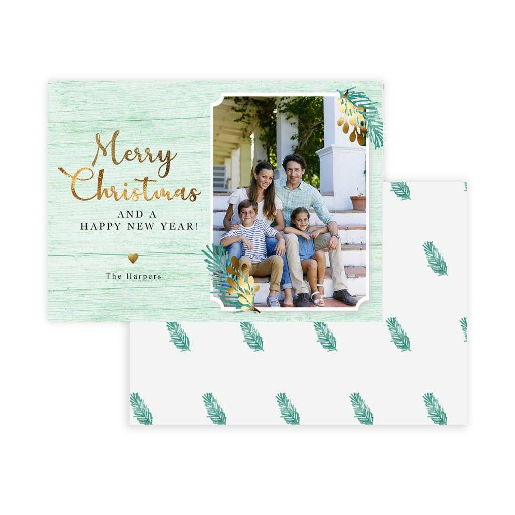 Holiday Card Template - Merry Christmas Green &amp; Gold