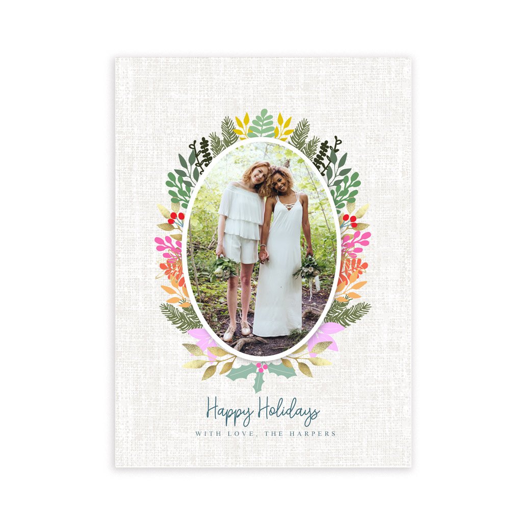 Holiday Card Template - Colorful Wreath
