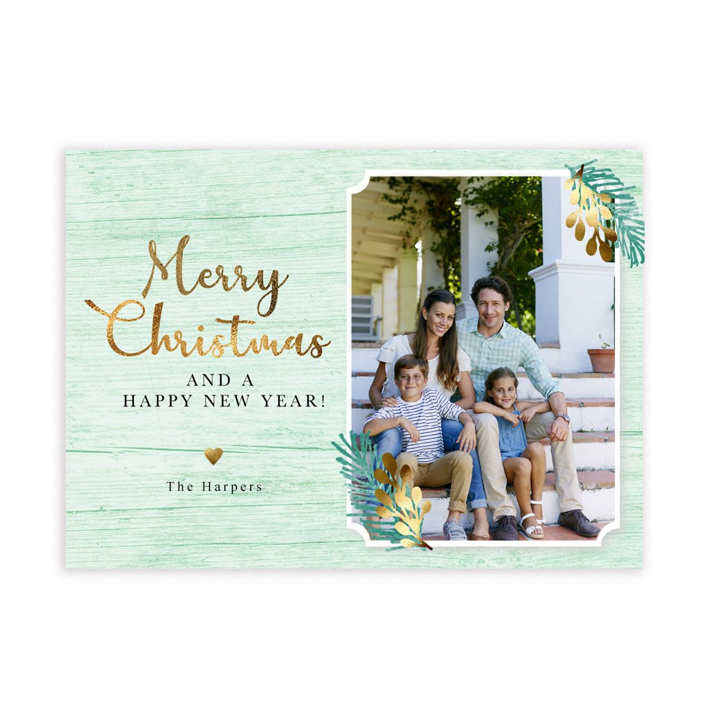 Holiday Card Template - Merry Christmas Green &amp; Gold
